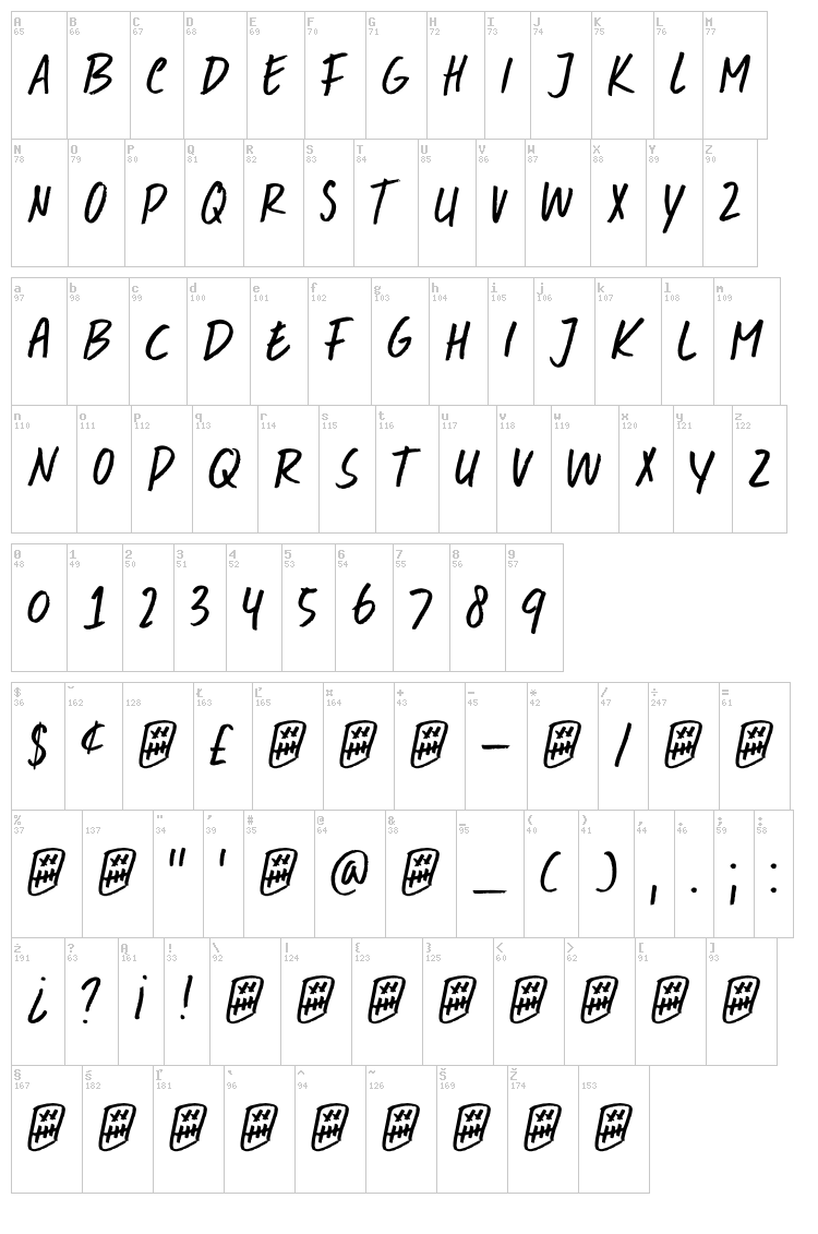 DK Double Quick font map